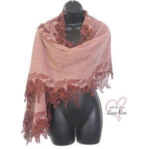 Embroidered Botanical Floral Lace Crochet-Edge Wrap Shawl Scarf